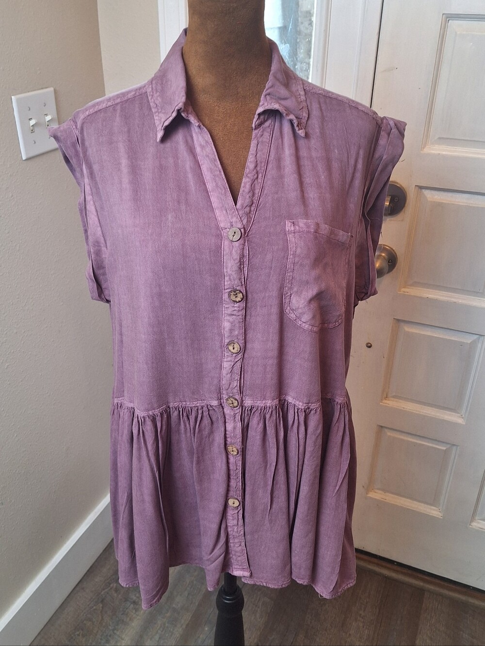 Kings Road Purple Sleeveless Drop Waist Button Down, Sz 2X